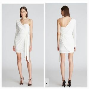 NWOT HALSTON Ashlynn Assymteric Wrap Mini Dress In Matte Jersey White  2